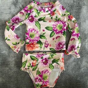 Janie and Jack two-piece swim suit rash guard floral 6-12m